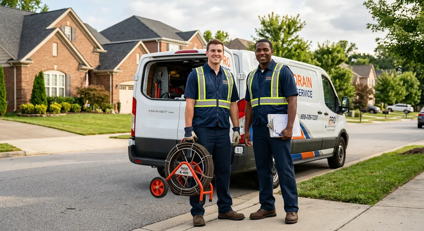 Sewer and drain service team with equipment ready for work in Eagle Mountain