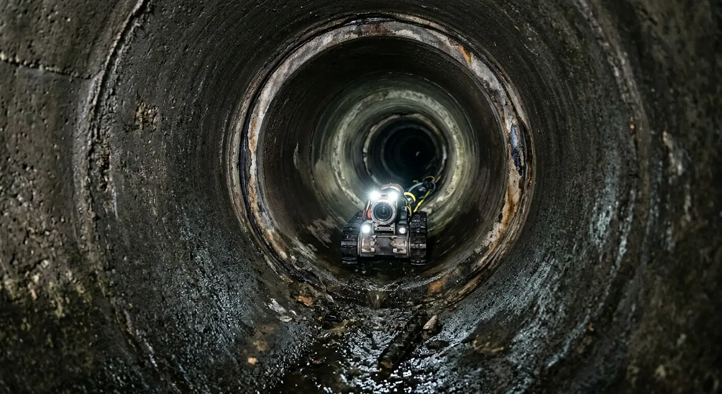 Robotic sewer camera inspecting pipe interior for Sewer Line Cleaning in Eagle Mountain