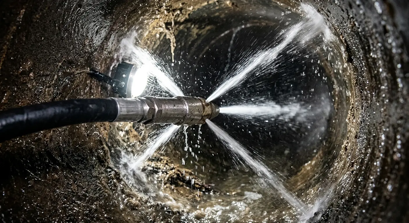 High-pressure hydro jetting nozzle cleaning sewer pipe for Sewer Cleanout in Eagle Mountain